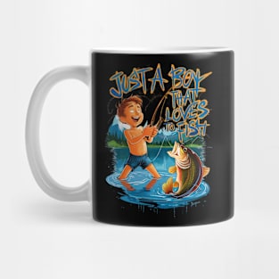 Exploring Nature: Boy Fishing With a Big Catch Mug